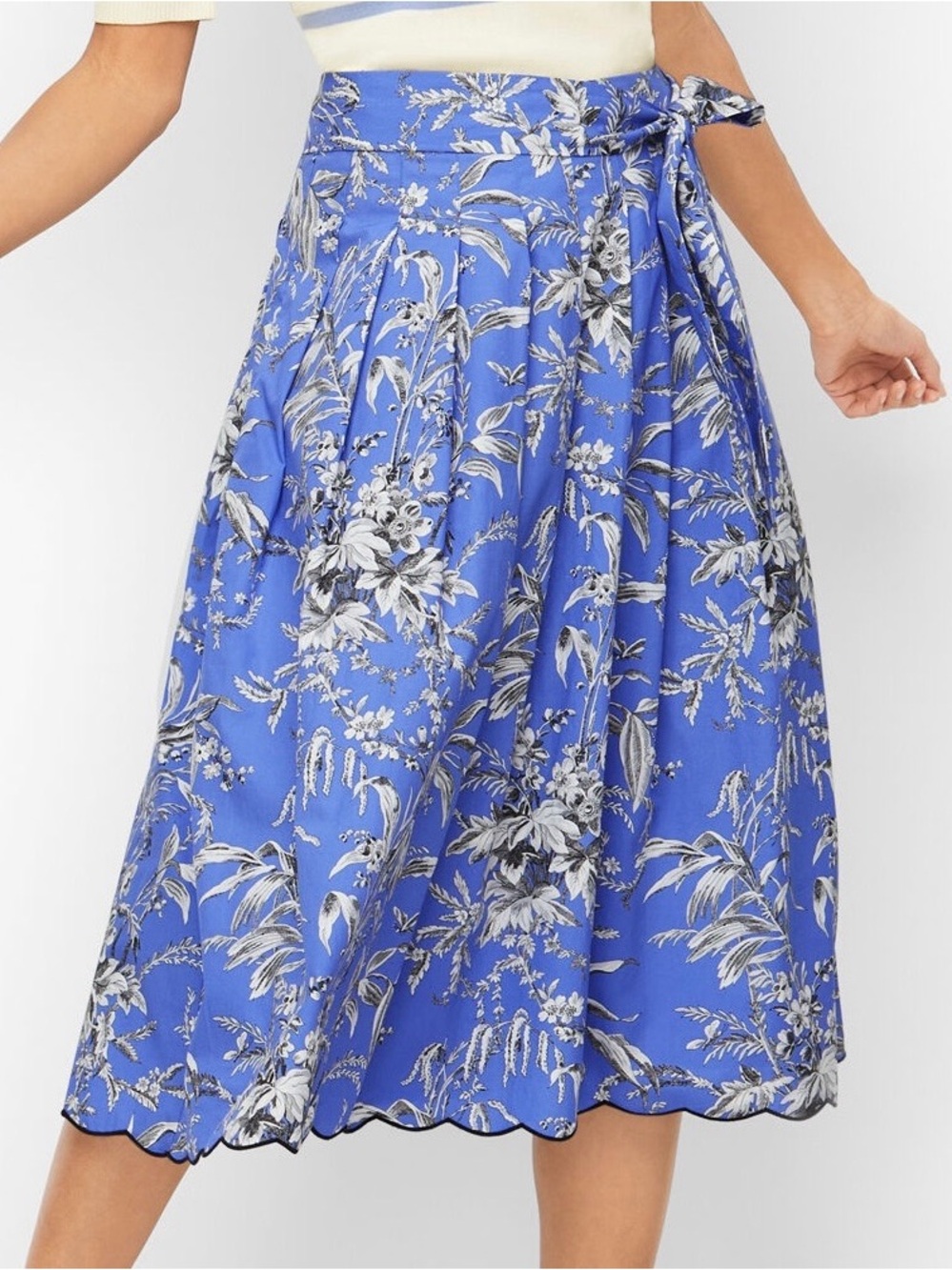 Talbots Scalloped Fit and Flare in Blue Etched Toile